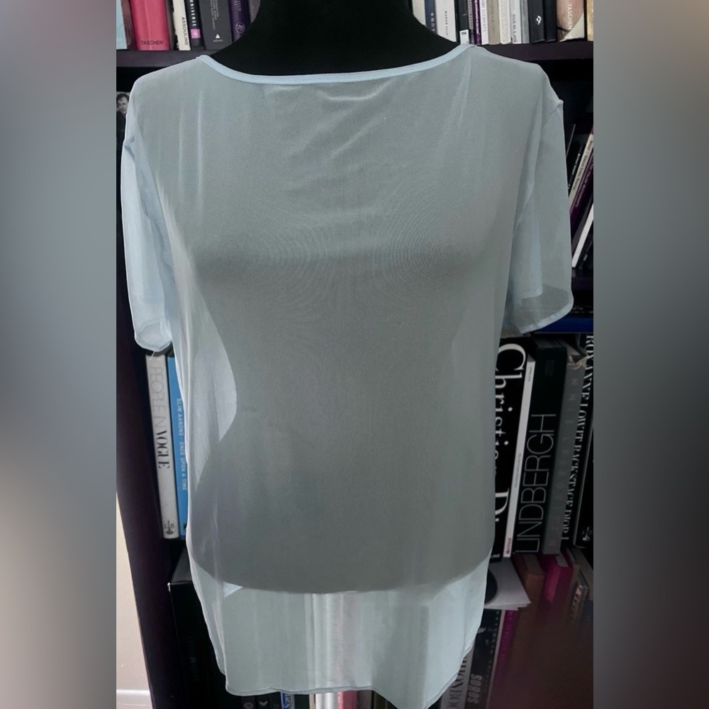 American Apparel Light Blue Sheer Short Sleeve Top